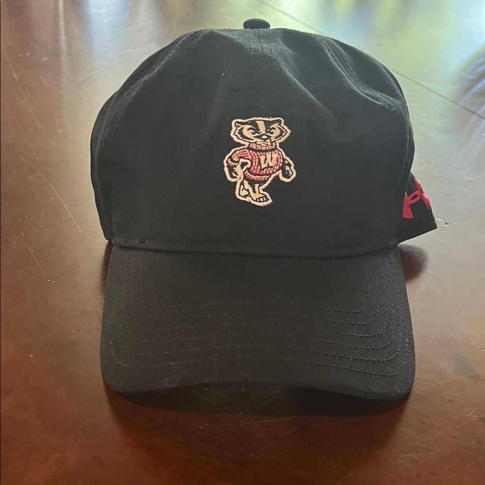 Black Baseball Hat with  Embroidered UW Badger